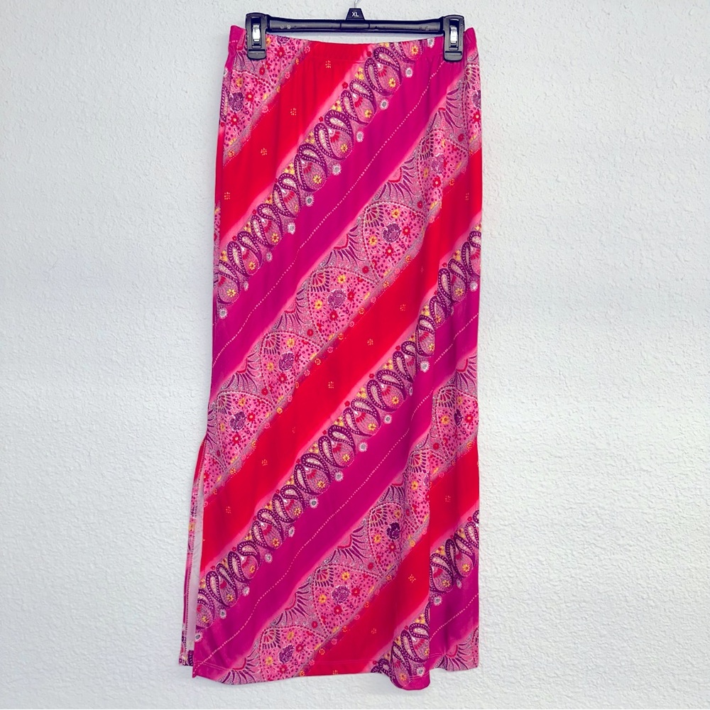Women’s vtg Be 2 Be or not 2 be pink purple red paisley skirt sz L